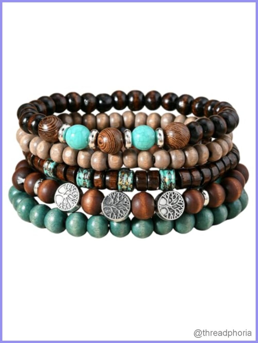 5 PCS Boho Stackable Wood Bead Bracelets